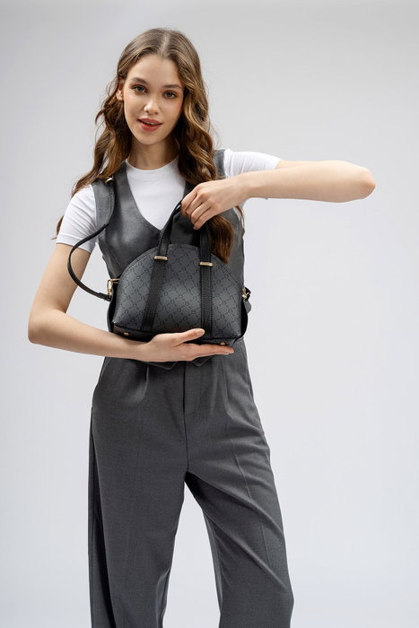 Lucky Bees Bolso 1233 - Gris, Negro, Bolso de Mano de Piel de Polivinilo Elegante y Versátil con un Bolsillo Interior